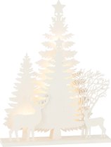 J-Line decoratie Winter Bomen + Rendier - hout - wit - large - LED