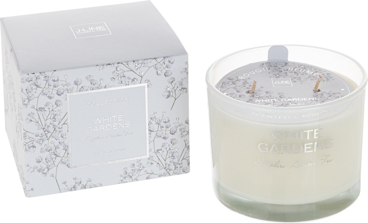 J-Line geurkaars White Gardens – Sapphire Amber Tea – wit - small - 30U