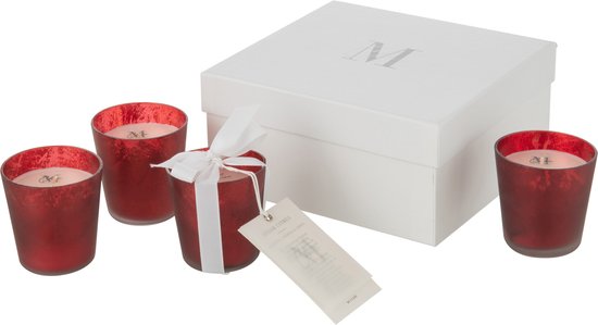 J-Line doos van 4 geurkaars Deluxe - glas - rood