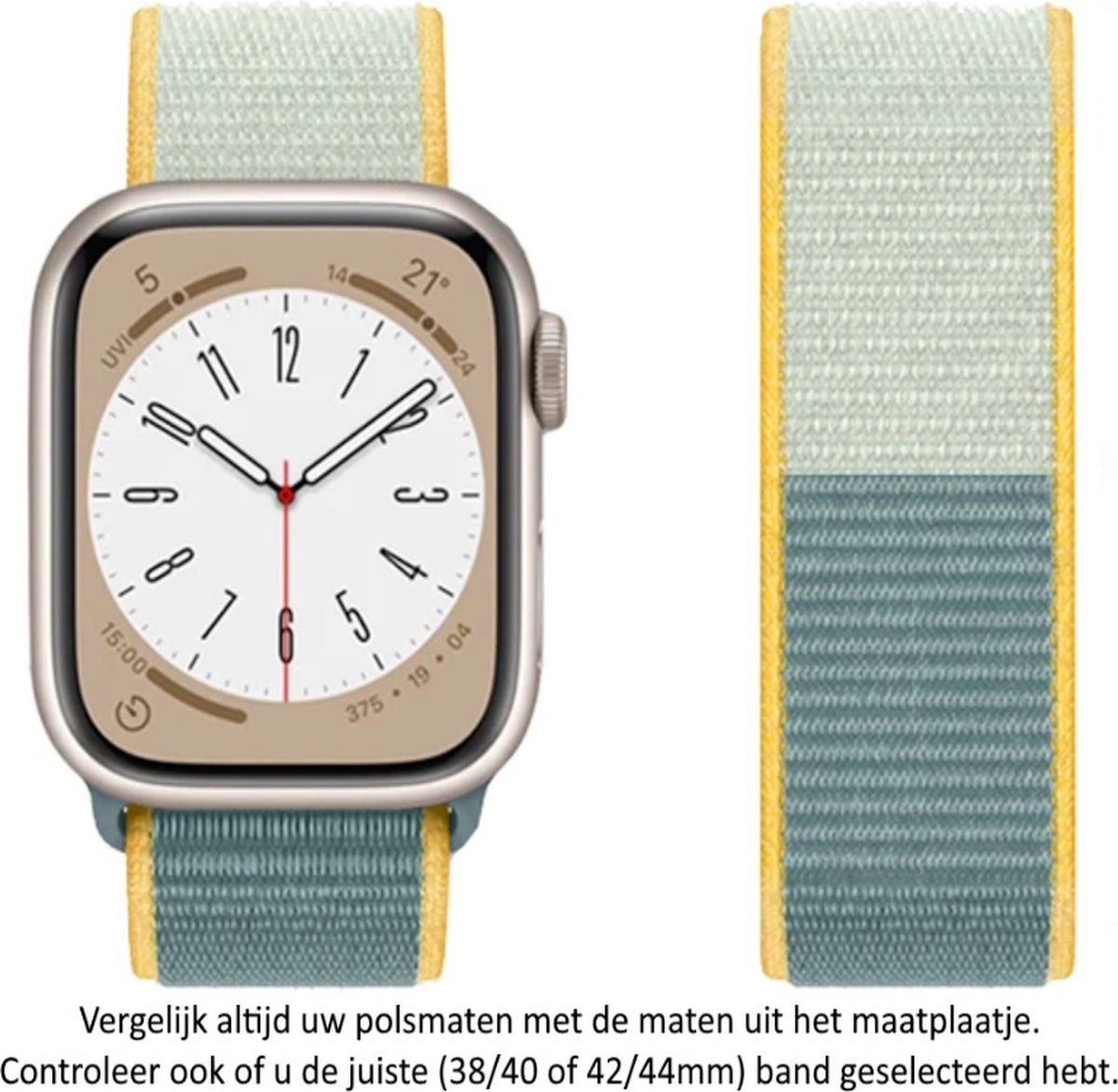 Blauw Geel Nylon Horloge Band geschikt voor Apple Watch 1, 2, 3, 4, 5, 6, 7, 8, SE, 42mm, 44mm & 45mm "Mannenbreedte" Series - Zacht Geweven Nylon - 42 mm, 44 mm en 45 mm - blue yellow