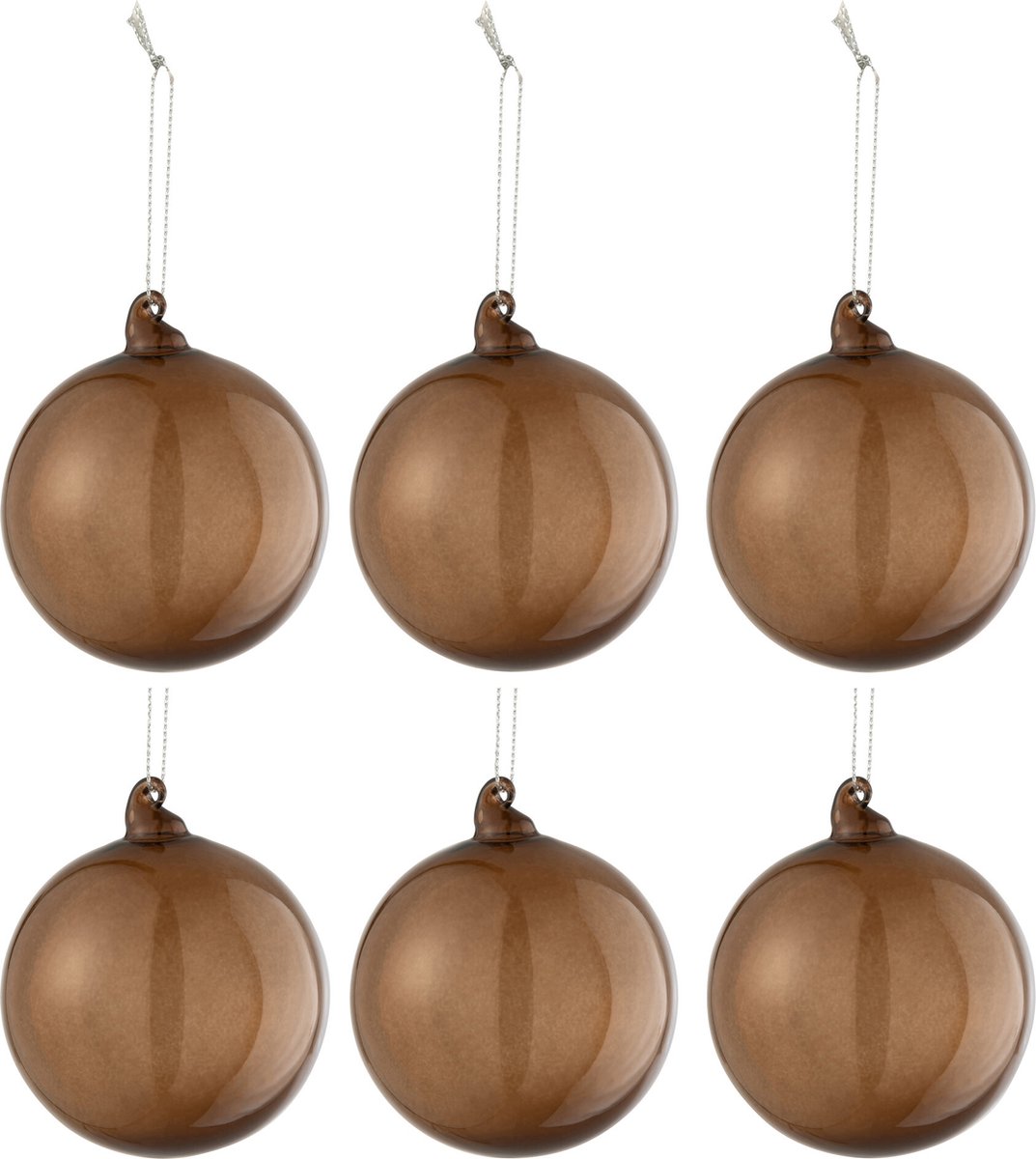 Transparante en bruine glazen kerstbal van J-Line - small - set van 6