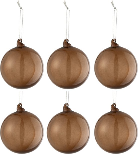 J-Line Doos Van 6 Kerstballen Effen Transparant Bruin Small