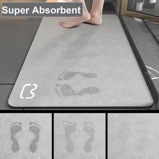 fluffy® Badmat voor hoekdouche, van microvezel, met antislip onderkant (L-vorm, binnenmaat 50 x 50 cm, grijs