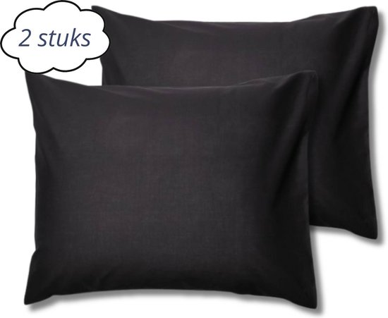 Droomtextiel Kussenslopen 60x70 cm Zwart Set Van 2 Stuks - Hotelkwaliteit - 100% Hoogwaardige Katoen