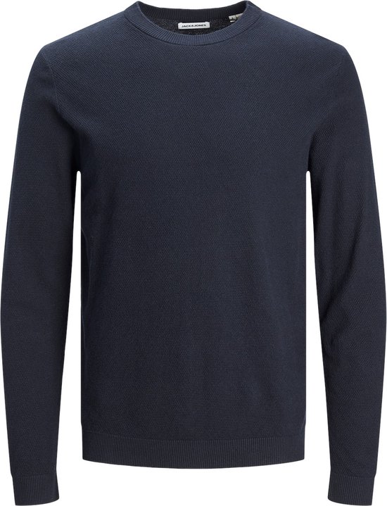 JACK & JONES Marcus knit crew neck slim fit - heren pullover katoen met O-hals - zwart samen met blauw - Maat: L