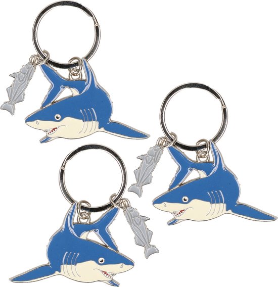 4x stuks metalen haaien sleutelhangers 5 cm - Dieren uitdeel cadeautjes