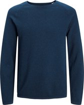 JACK & JONES Hill knit crew neck slim fit - heren pullover katoen met O-hals - middenblauw melange - Maat: XL