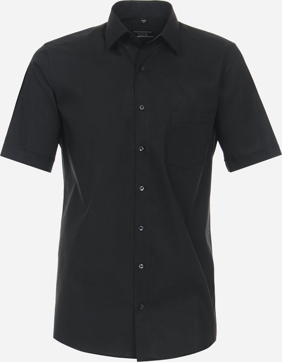 Redmond comfort fit overhemd - korte mouw - popeline - zwart - Strijkvriendelijk - Boordmaat: 51/52