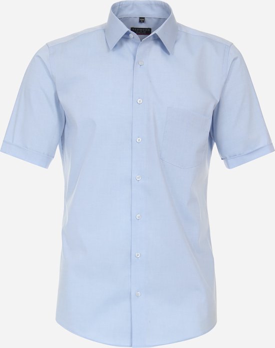 Redmond modern fit overhemd - korte mouw - popeline - blauw - Strijkvriendelijk - Boordmaat: