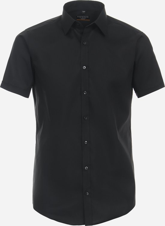 Redmond slim fit overhemd - korte mouw - popeline - zwart - Strijkvriendelijk - Boordmaat: 39/40