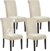 100% waterdichte eetkamerstoelhoes stretch jacquard Parsons stoel hoes afneembare wasbare stoelbeschermer (beige, set van 4)