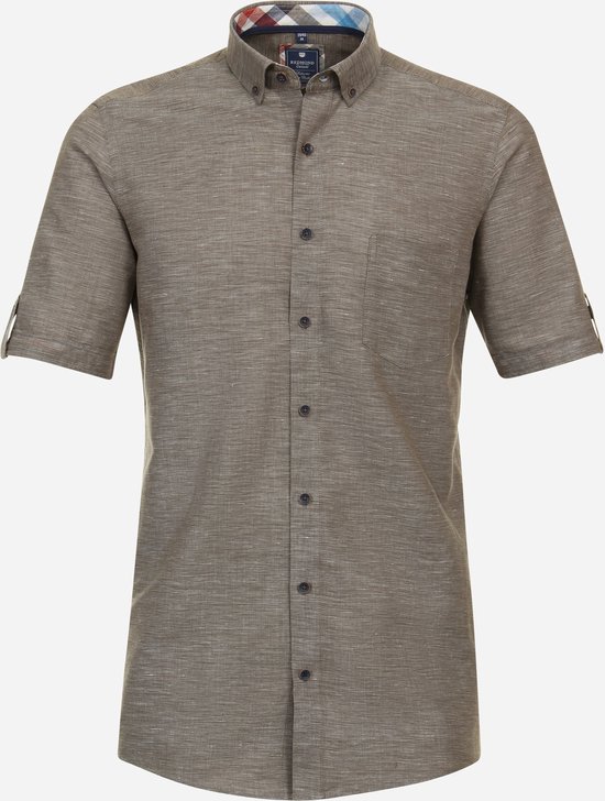 Redmond comfort fit overhemd - korte mouw - popeline - bruin - Strijkvriendelijk - Boordmaat: 39/40