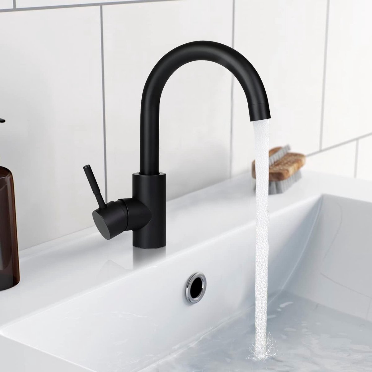 Mitigeur Lavabo Salle De Bain Noir Et Or - Poignée Unique - Acier Inoxydable - Pour Installation Sur évier à Un Trou