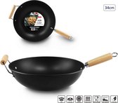 Professionele Wokpan - 34 cm Diameter - Zwart/Hout - Premium Anti-aanbak Technologie - Geschikt voor Alle Kookplaten, inclusief Inductie