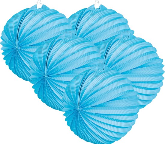 5 Papieren Ballon Lampionnen Blauw (23 cm) Boland