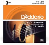 D'Addario EJ10-3D 10-47 Extra Light Bronze 3 sets snaren voor westerngitaar