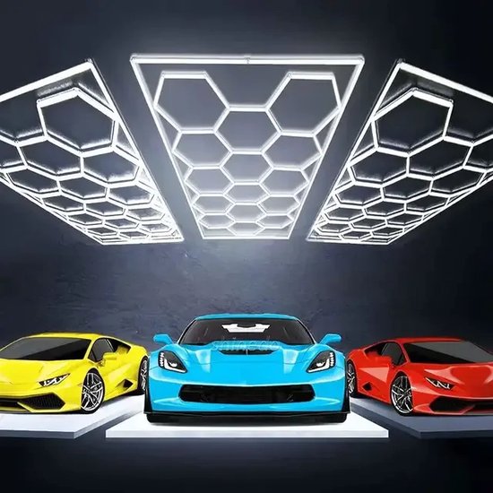 Hexagon led - Hexagon led panelen - Hexagon led garage - Garage verlichting - Auto verlichting - Autodealer verlichting - Binnenverlichting - Energiezuinige verlichting