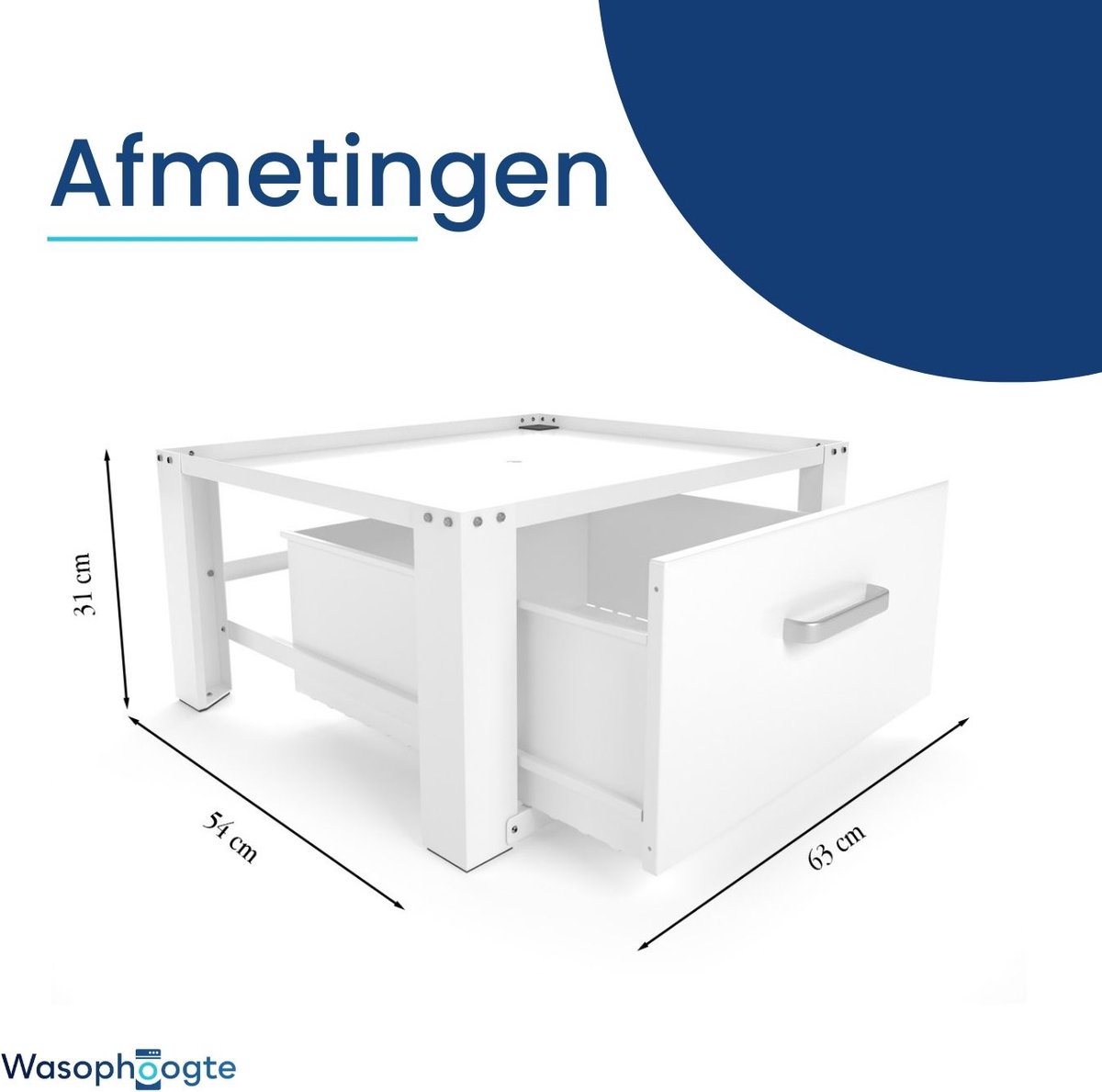 Wasophoogte® Wasmachine verhoger met lade - Wasmachine opbouwmeubel - Wasmachine sokkel - 31cm hoog - Wit - Universeel thumbnail 6