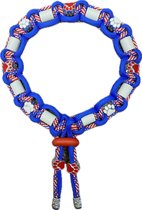 Anti-tekenband hond - Jackie - lengte 30 cm - nekomvang vanaf 29 tot en met 34 cm - originele EM-X kralen lichtgrijs - maat M - rood wit blauw - met metalen hondenpootjes rood en wit