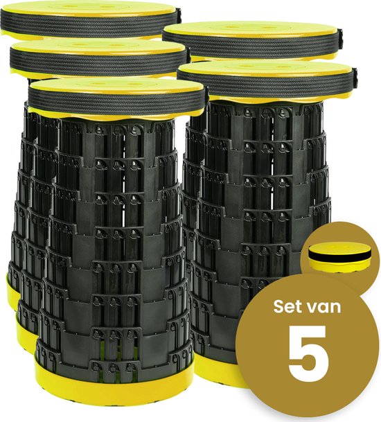 Opvouwbare kruk extra strong geel per 5 - telescopische kruk - 250 kg - inklapbare kruk - draagbaar - kampeerstoel - opstapkrukje