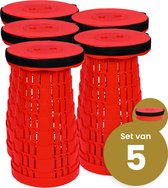 Tabouret pliable Alora extra fort rouge complet par 5 - tabouret télescopique - 250 kg - tabouret pliable - portable - chaise de camping - escabeau
