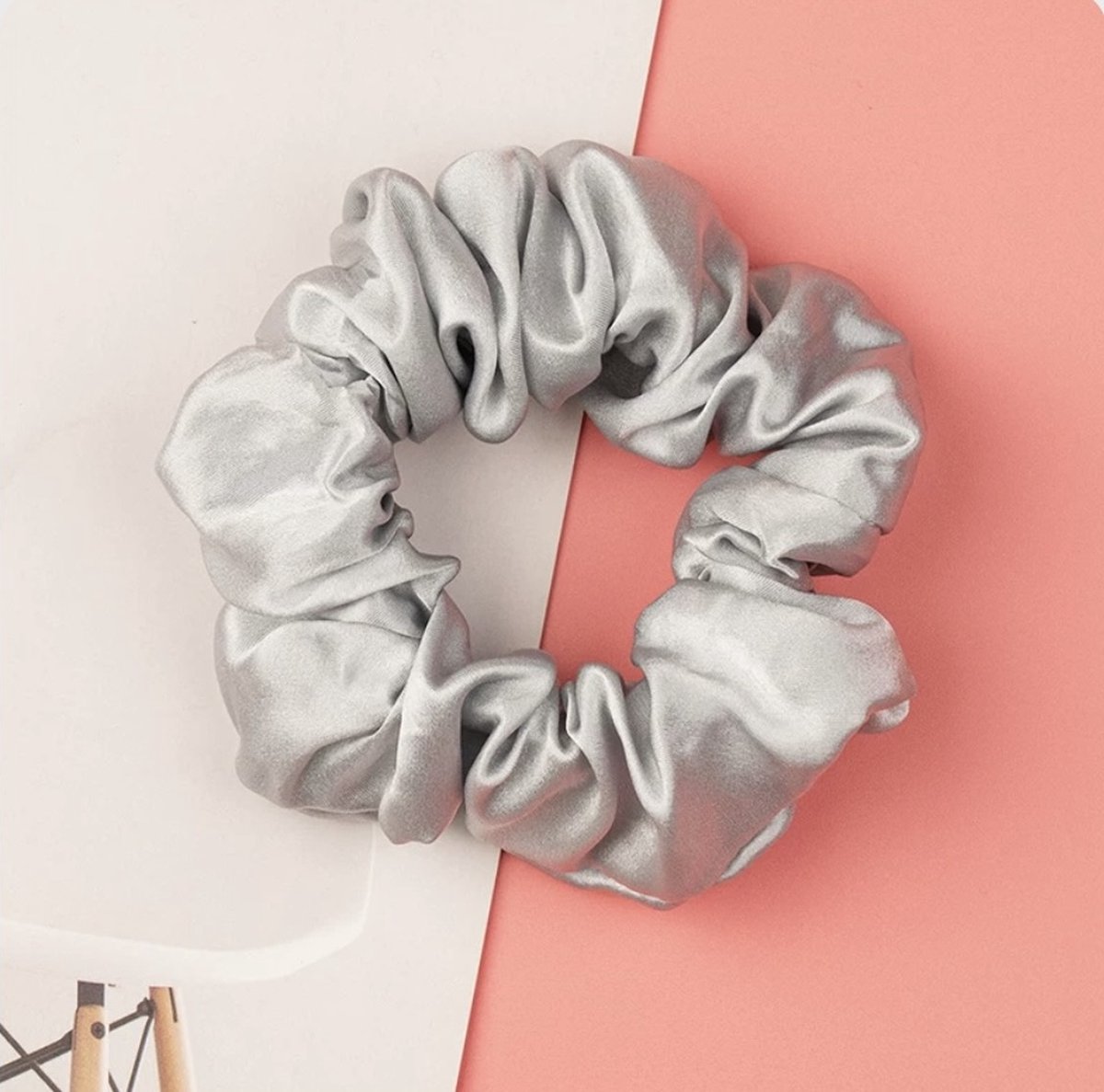 Linnen & Silk Zijden Scrunchie OEKO-TEX Standard 100 19 Momme 100% 6A Pure Silk Casual Scrunchie 3.5CM M - Satin Zilver