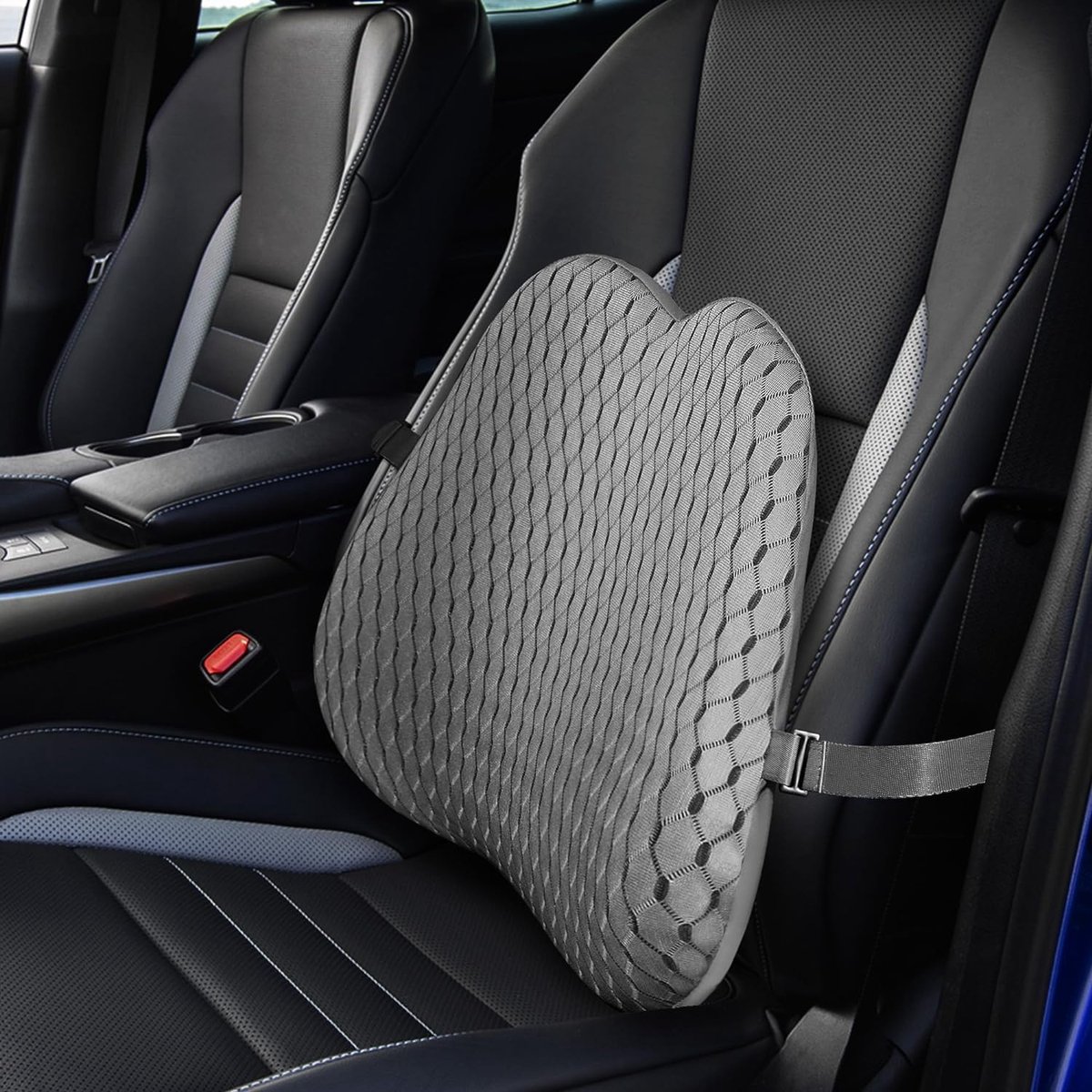Goedkoopste Auto Rugsteunkussen - Premium Geheugenschuim - Ergonomisch Ontwerp - Universele Pasvorm - Grijs