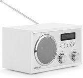 Linsar Nostalgische radio in houten design, digitale tuning FM/DAB FM-radio met USB-aansluiting, draadloze BT-verbinding, ingebouwde mono-luidspreker, AUX-IN, hoofdtelefoonfunctie, lcd-display
