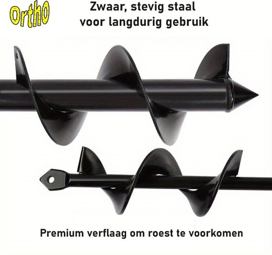 Ortho® - 2-Delige grondborenset voor boormachine - ø5x45 cm en ø10x60 cm - Bollenboor - Zwart - Eenvoudig in gebruik - Compacte handgrondboor - Set van Ortho® — afbeelding 2