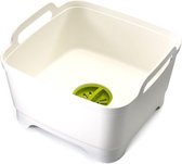 Wash & Drain - Kitchen spoelbak, afwasbak met handgrepen en afvoerstop, 9 liter - wit/groen