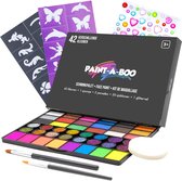 Paintaboo Kit de maquillage à base d'eau avec Pinceaux, éponge, Modèles et paillettes - Palette de Maquillage pour Enfants 42 couleurs x 3 grammes