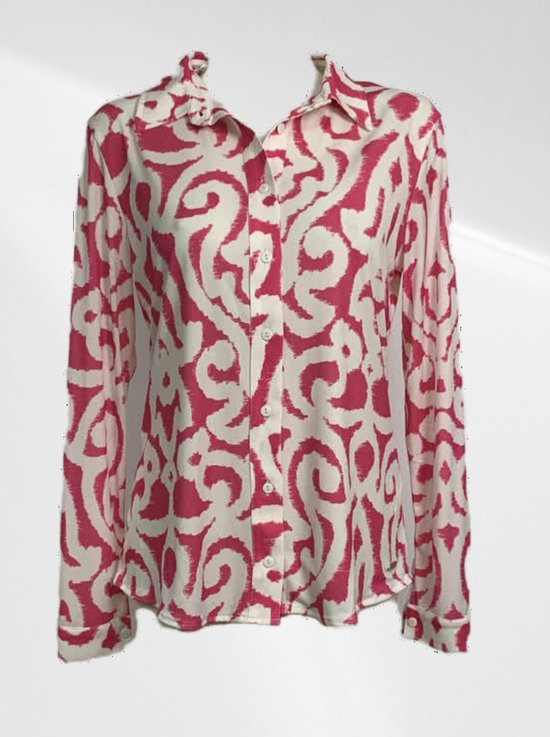 Angelle Milan - Casual blouse - Roze patroon - Travelstof - Maat XL - In 5 maten verkrijgbaar
