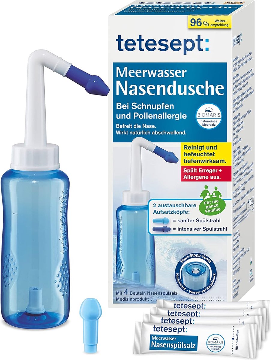 Goedkoopste tetesept Neusdouche Zeewater 1 St- incl. 4 zakken - Neusspoeler - neusdouche volwassenen - neusdouche volwassenen rhinicur - incl. 4 zakken