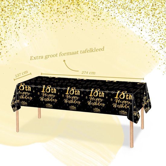 Nappe de décoration pour anniversaire de 18 ans, chemin de Table en plastique, Zwart et or, Fête, taille XL 137x274cm