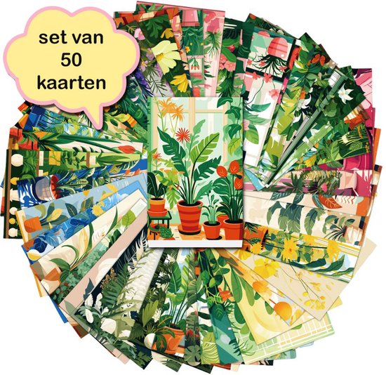 Set van 50 verschillende kaarten Urban Jungle - ansichtkaarten - botanisch - stevig karton - blanco achterzijde - 15x10 cm