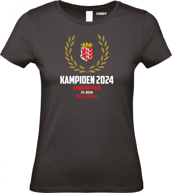 T-shirt Krans Kampioen 2024 | PSV Supporter | Eindhoven de Gekste | Shirt Kampioen | Zwart Dames | maat XS