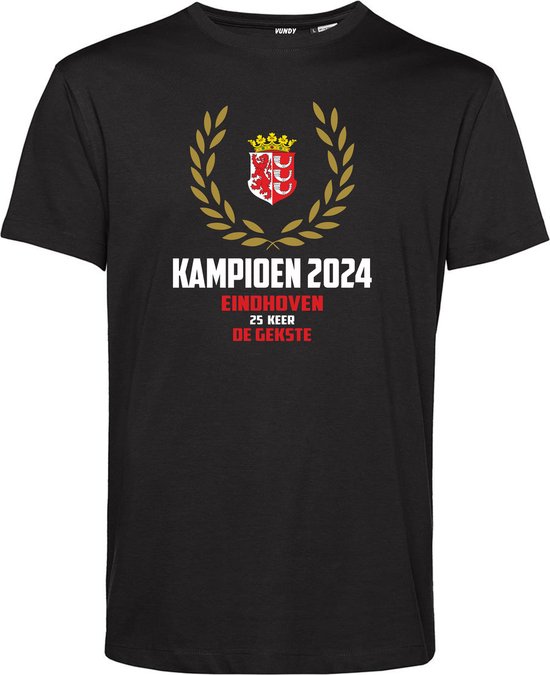 T-shirt Krans Kampioen 2024 | PSV Supporter | Eindhoven de Gekste | Shirt Kampioen | Zwart | maat XL