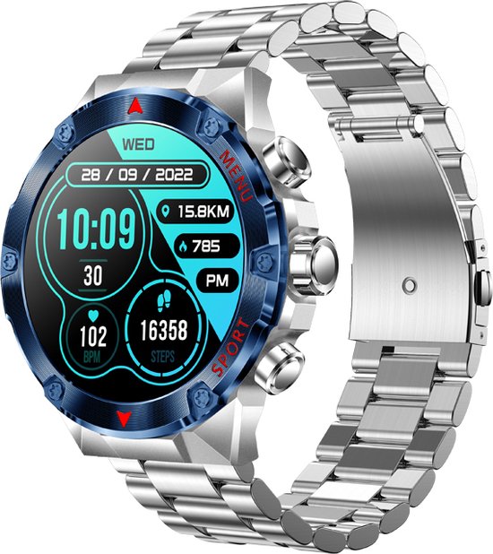 WizBay Premium Select™ Sport Smartwatch 1.43inch Amoled - Bluetooth Call - AI Voice Assist - Magnetic Laden - Dynamic Hart Monitor - O2 en Bloeddrukmeter - Multiple 100+ Sport Modi - Slaap Monitor - Message - Allu Mat Zilver Case - RVS Zilver Band