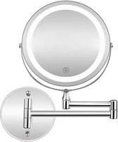 Faseras Make Up Spiegel met Led Verlichting - USB Oplaadpoort - Scheerspiegel - Wandspiegel Rond - Badkamer - Douche - Chroom