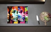 Inductieplaat Beschermer - Artistieke Collage van Zijaanzichten van Kleurrijke Vrouwen - 60x52 cm - 2 mm Dik - Inductie Beschermer - Bescherming Inductiekookplaat - Kookplaat Beschermer van Wit Vinyl