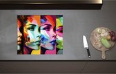 Inductieplaat Beschermer - Artistieke Collage van Zijaanzichten van Kleurrijke Vrouwen - 59x51 cm - 2 mm Dik - Inductie Beschermer - Bescherming Inductiekookplaat - Kookplaat Beschermer van Zwart Vinyl