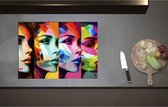 Inductieplaat Beschermer - Artistieke Collage van Zijaanzichten van Kleurrijke Vrouwen - 71x51 cm - 2 mm Dik - Inductie Beschermer - Bescherming Inductiekookplaat - Kookplaat Beschermer van Zwart Vinyl