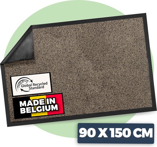 Deurmat binnen droogloopmat - 90 x 150 cm - Beige - 100% gerecyclede materialen - Gemaakt in België - Wasbaar - Pasper deurmatten