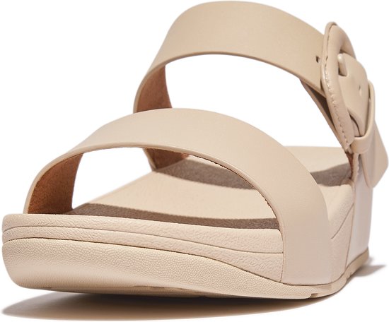FitFlop Lulu Covered-Buckle Raw-Edge Leather Slides BEIGE - Maat 37