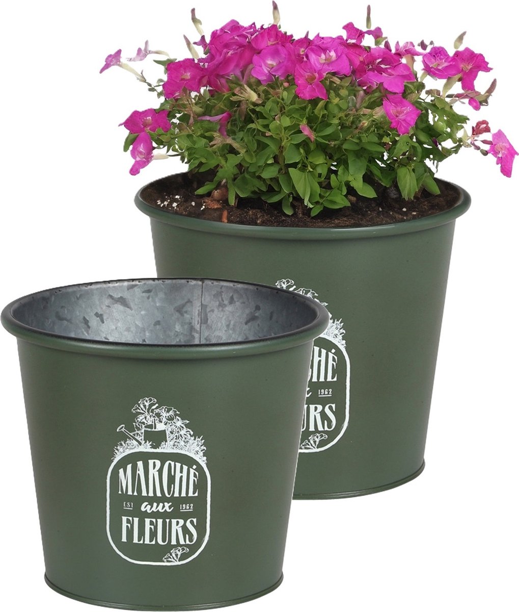 Goedkoopste Sunnydays /plantenpot/bloempot - 2x - zink - legergroen - D19 x H16 cm