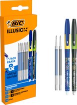 BIC Illusion Uitwisbare en navulbare balpennen en navullingen - Blauwe en zwarte inkt - Doos met 2 pennen en 6 navullingen - Medium Punt 0,7 mm