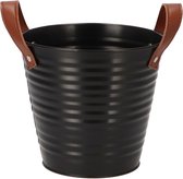 DK Design Plantenpot/bloempot emmer Leather- 3x - zink - zwart - D16 x H15 cm