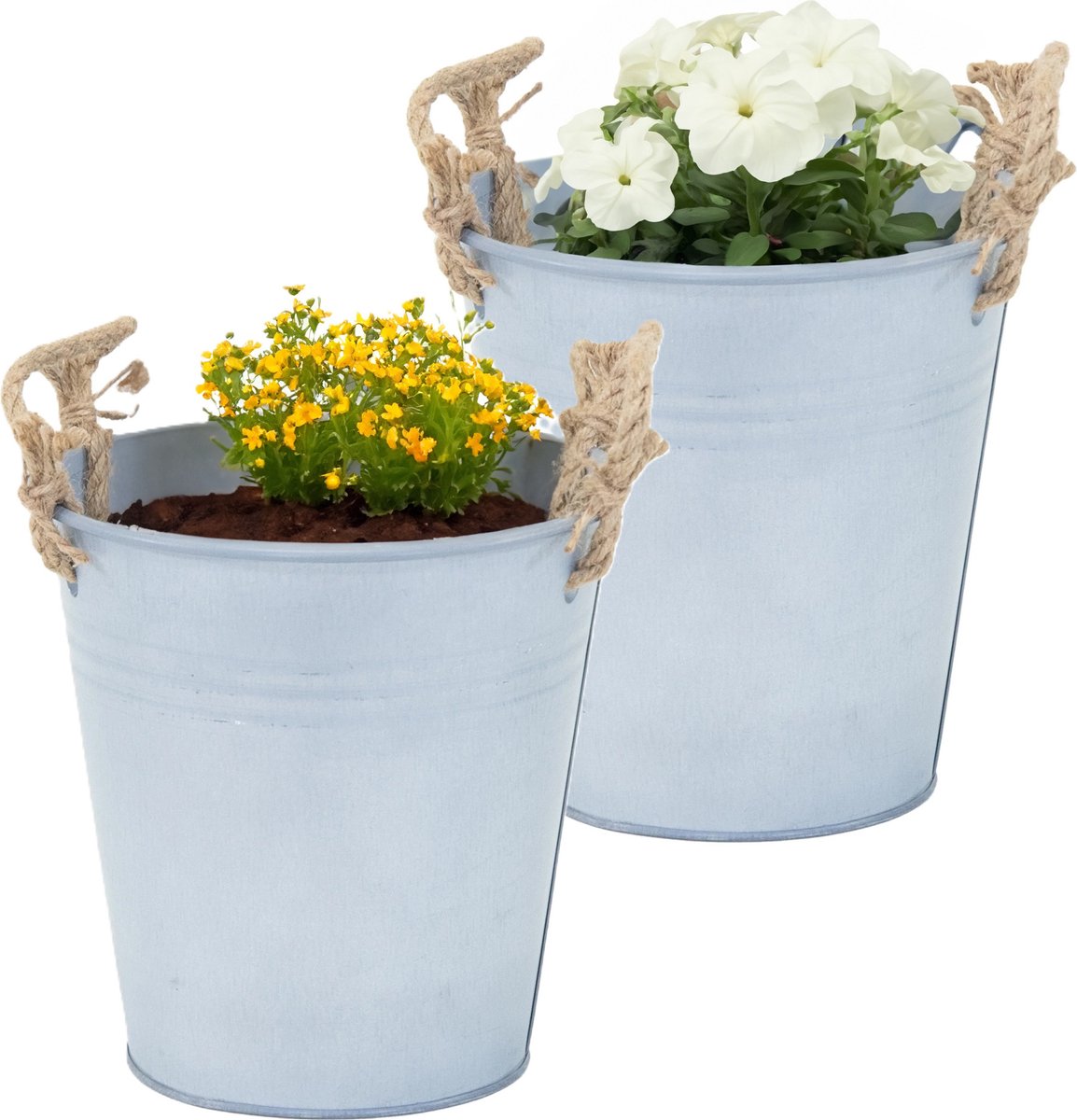Goedkoopste Mega Collections Emmer/plantenpot/bloempot Old Rope - 2x - zink - zilver - D18 X H18 cm