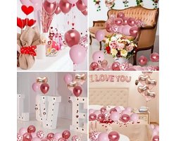 FeestmetJoep® Valentijn decoratie set - Rozenblaadjes - Hartjes ballonnen - Romantische versiering - I love you ballon - Moederdag versiering - Huwelijksaanzoek