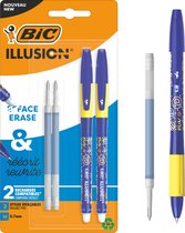 BIC Illusion Uitwisbare en Navulbare Balpen en Navulpatronen - Blauwe Inkt - Set van 2 Pennen en 2 Navullingen - Medium Punt 0,7 mm